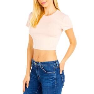 BCBG Generation Ribbed Crop Top Tee T-Shirt, size medium, pink